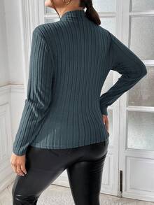 SHEIN Essnce 大码女装秋季女装机场女装冬季新款时尚休闲通勤拉绒保暖薄绒百搭基础纯色棕色内搭打底衫外穿收腰修身高领 T 恤上衣长袖女式上衣秋季女式上衣棕色长袖 T 恤高领 T 恤 - 霧霾藍 - 查看 2