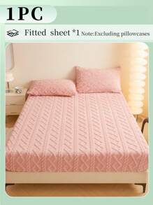 1pc Fitted Sheet, Bedding, Bed Cover, Fitted Sheet, Mattress Protector, Solid Color Fitted Sheet, Comfortable & Warm Mattress Pad, Minimalist Style Home Textile, Soft Anti-Pilling Bed Cover, Skin-Friendly Fitted Sheet, Excluding Pillow And Pillowcase, Home Decor - Pink - View 3