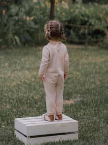 SHEIN Baby Girl Cable 3D Embroidered Ruffled Collar Romper Suitable For Autumn/Winter - Beige - View 2