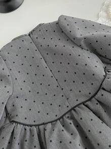 SHEIN 女婴长袖圆领碎花波点公主裙，春秋季女婴灰色连衣裙 - 灰色 - 查看 6