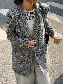 Muchica Chaqueta de traje gris para mujer de otoño - Blanco y Negro - Ver 6