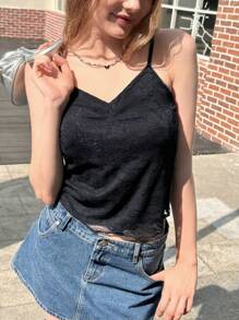 INAWLY Women's Summer Ruched Fitted Fashion Black Cami Top - Black - View 1