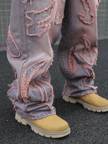 Manfinity EMRG 男士时尚百搭水洗斜口袋宽松牛仔裤 - 淺灰紫 - 查看 7