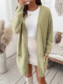 SHEIN LUNE 1 chiếc áo cardigan dài tay thường ngày cho nữ - màu xanh lá - Xem 1