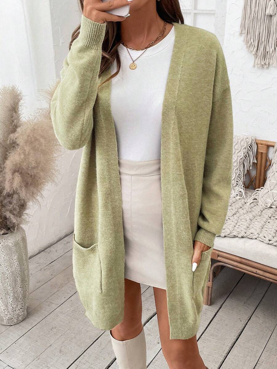 SHEIN LUNE 1 chiếc áo cardigan dài tay thường ngày cho nữ - màu xanh lá - Xem 1
