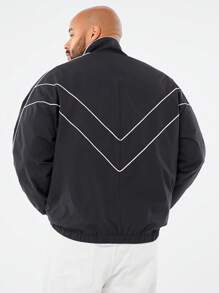 Manfinity NXTstreet Plus Size Men Woven Long Sleeve Jacket, Going Out Zipper Fashion Black Jacket, For Friends, Husband, Boyfriend Gifts
