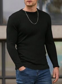 RueChic Men Round Neck Solid Regular Black Long Sleeve Sweater - Black - View 1
