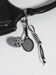 ROMWE Grunge Punk 1 件时尚灰色豹纹网球包吊饰/钥匙扣，时尚运动风格钥匙扣 - 彩色 - 查看 4