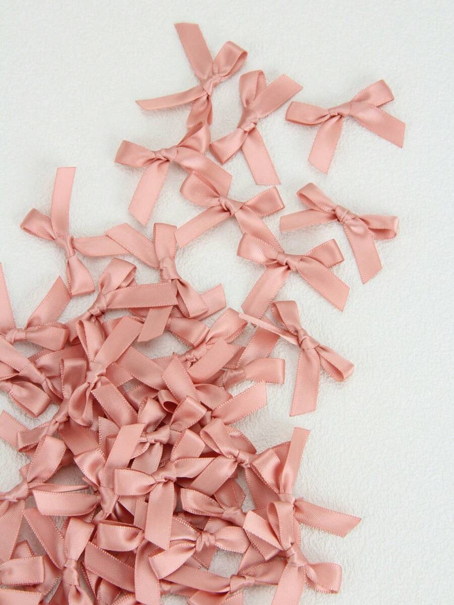 50 件/包彩色丝带蝴蝶结礼品包装装饰手工艺卡片装饰、发饰、珠宝蝴蝶结、婚礼派对装饰-珊瑚粉色、圣诞装饰圣诞礼物情人节