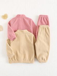 Cozy Pixies 4 件套女婴柔软羊毛圆领毛衣夹克和裤子套装，秋冬休闲装，秋季服装 - 彩色 - 查看 2