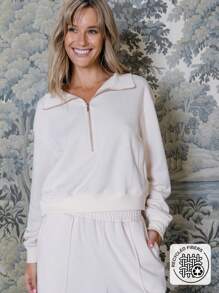 Aralina Áo nỉ dài tay có khóa kéo nửa dành cho nữ Luxe Fleece - Màu be - Xem 2