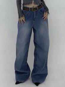 DAZY Quần Jeans Ống Rộng Rộng Không Đối Xứng Cho Nữ, Quần Jeans Baggy - Rửa trung bình - Xem 4