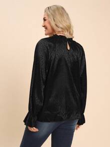 SHEIN LUNE Plus Size Women Elegant Leopard Print Ruffle Trim Round Neck Flare Sleeve Shirt, Autumn Holiday Outfit