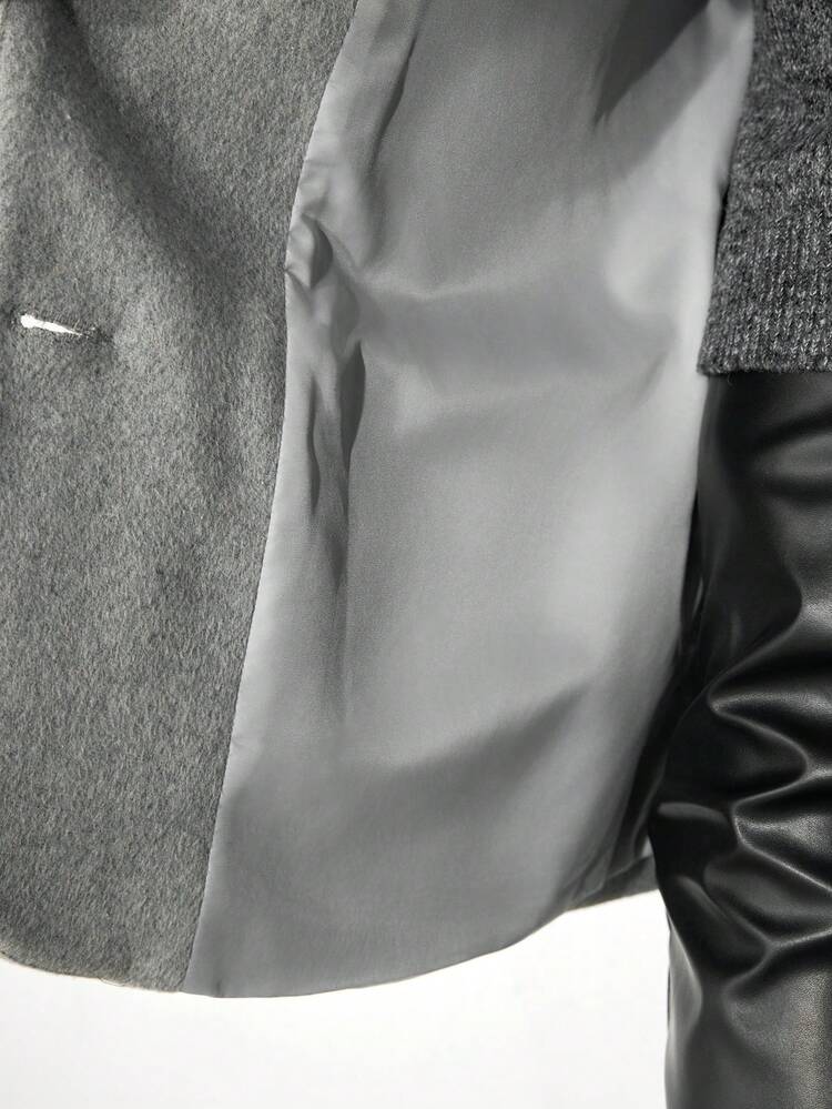 SHEIN Maija Women's Solid Color Stand Collar Long Sleeve Single-Breasted Casual Blazer Jacket For Autumn/Winter