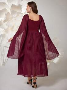 Modelyn Elegant Plus Size Pleated Poncho Sleeve Midi Dress