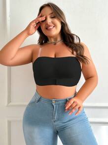 女士純色簡約風筒裙加大胸圍無肩帶胸罩 - 黑色 - 查看 4