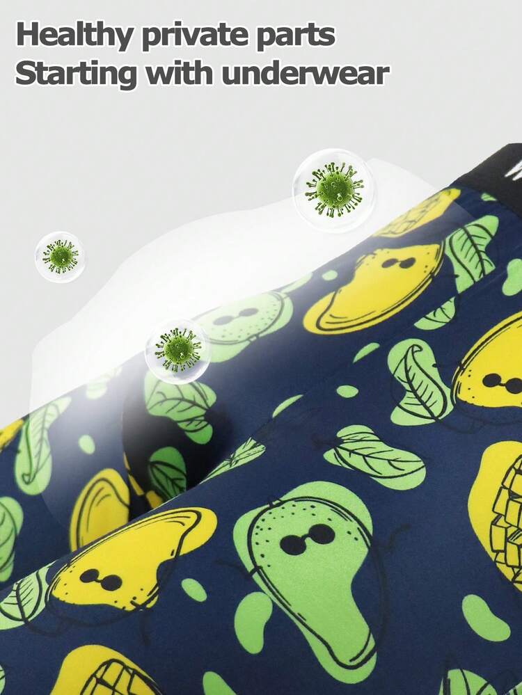 6 件装男士水果印花时尚平角内裤 - 彩色 - 查看 6