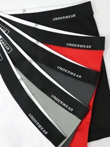 5pcs/Pack Men Contrast Color Letter Print Elastic Waist Boxer Briefs