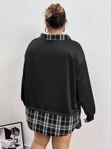 SHEIN CURVE+ Áo khoác nữ cỡ lớn mùa thu đông, áo sơ mi cổ bẻ kẻ caro 2 trong 1, áo nỉ cỡ lớn. - màu đen - Xem 2