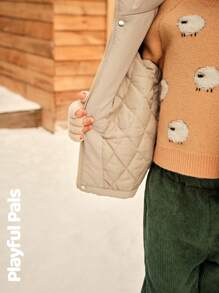 SHEIN Young Boy Casual Street Fashion Daily Wear Letter Print Flap Pocket Zipper Front Hooded Padded Coat, Winter - Apricot - View 10