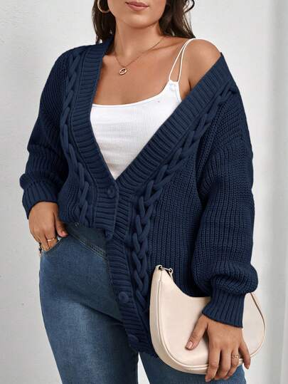 EURMUSE Plus Size Women Buttoned Side Tie Detail Open Cardigan, For Winter