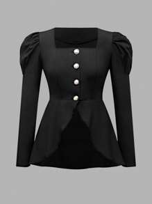 Chiquease Damska moda jesień asymetryczna koszula z guzikami na dole casual - Wielokolorowe - Zobacz 3