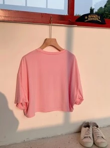Comfortcana Sun & Letter Graphic Drop Shoulder Crop Tee - Pink - View 2