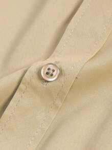 Manfinity Mode Men Solid Color Button Front Casual Long Sleeve Formal Shirt, For Fall, Ceremony - Khaki - View 5