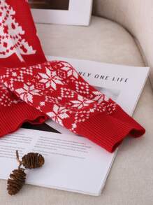 青少年女孩冬季宽松休闲简约舒适圆领柔软针织毛衣，适合圣诞节 - 紅色 - 查看 5