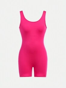SHEIN Mono de color magenta suave y cómodo para niñas preadolescentes, apto para deportes, yoga, fitness, ciclismo, running y uso diario - Rosa Fucsia - Ver 1