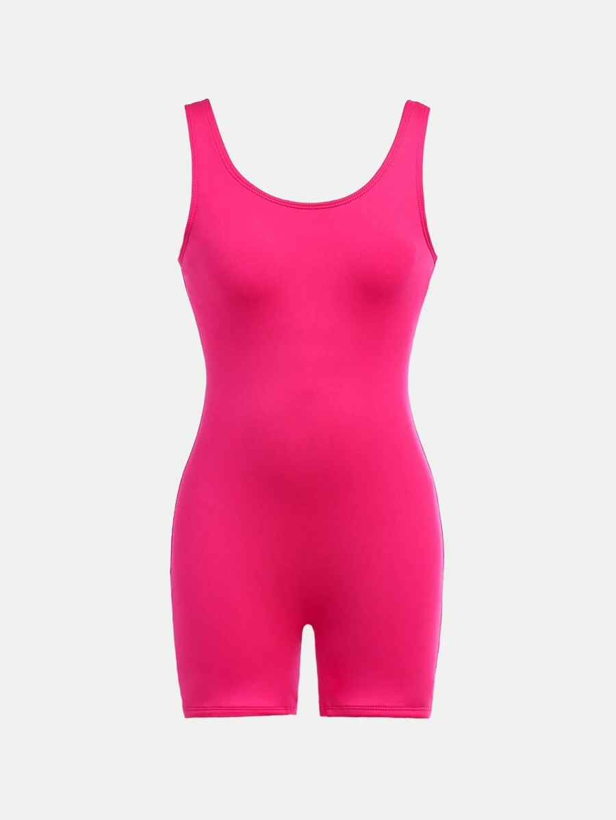 SHEIN Mono de color magenta suave y cómodo para niñas preadolescentes, apto para deportes, yoga, fitness, ciclismo, running y uso diario - Rosa Fucsia - Ver 1