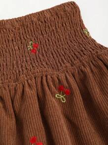 Sweetra Váy xếp ly nhiều lớp thêu họa tiết quả anh đào, vải nhung nhung cổ điển ngọt ngào, dễ thương, thời trang thu đông cho nữ Y2K - màu nâu - Xem 5