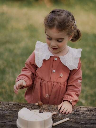 SHEIN Baby Girls' Retro Elegant Countryside Cute Bodysuit, Suitable For Outdoor Afternoon Tea, Fall/Winter