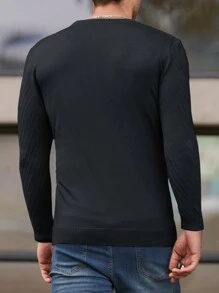 SHEIN Cottnline Men Round Neck Solid Regular Sweater - Dark Grey - View 2