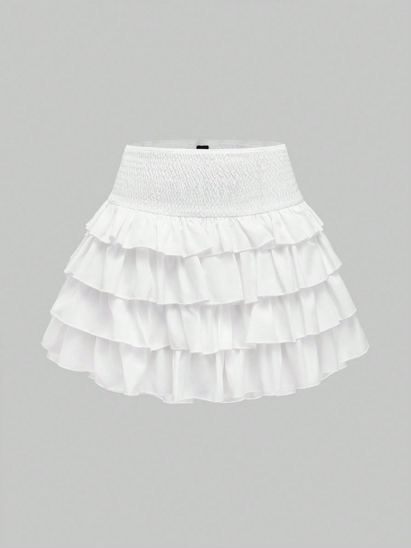 Our J-Fashion Women Solid Color Shirred Waist Layered Ruffle