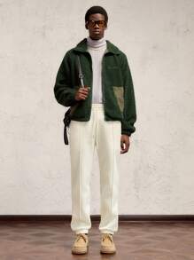 AKNOTIC Business Casual Men Slim Fit Full Length Drawstring Waist Fleece Sweatpants, For Autumn/Winter - White - View 1