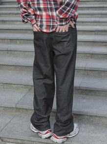 Manfinity EMRG Plus Size Men's Casual Simple Denim Jeans - Black - View 2