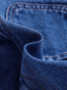 SHEIN 新品蓝色可爱荷叶边可调节牛仔围兜裙，适合女婴 - 中等水洗藍 - 查看 3