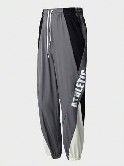 Manfinity Sport Corelite Men's Casual Color Block Letter Print Drawstring Waist Ankle Tie Sports Pants Sweat Pants