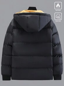 Manfinity Homme Men's Solid Color Zip-Front Hooded Padded Coat With Thermal Lined, Winter Going Out Warm Casual Coat, For Friends, Husband, Boyfriend Gifts
