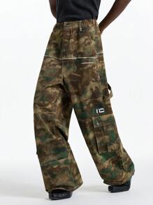 NEON BLANC 男士街头印花个性化宽松口袋编织工装牛仔裤