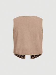 SHEIN MOD Plus Size Leopard Print V-Neck Sleeveless Front Tie Reversible Jacket