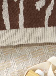 SHEIN Baby Boy Round Neck Casual Long Sleeve Sweater, Everyday Wear - Khaki - View 4