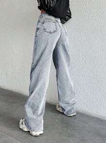 EURMUSE Solid Washed Straight Leg Jeans - Light Wash - View 2