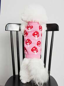 PETSIN 1pc Cute Pink Mushroom Design Pet Dog Sweater, Warm And Cozy - Multicolor - View 6