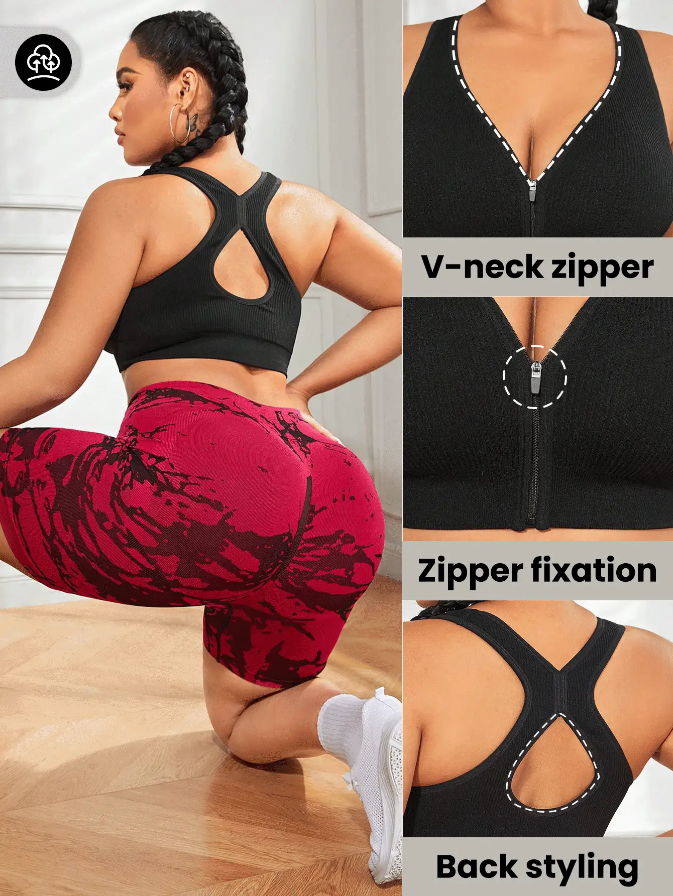 SHEIN Sports 3pcs Plus Size Women Seamless Racerback Zipper Sports Bra Set - Multicolor - View 2