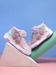 Kids Girls High-Top Fashion Sneakers With Butterfly Wing Decor, Special Material, Stylish & Cool, Suitable For Everyday Wear, Adjustable Hook And Loop Closure, Easy To Wear, Chunky Sneakers For Autumn/Winter Colorful Sneakers - Multicolor - View 2