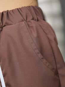 Tween Ribbon Print Pocket Fashion Casual Pants - Mocha Brown - View 6