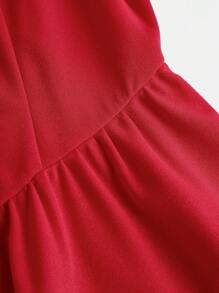 Girlism 少女红色大蝴蝶结腰A字短裙，长袖，优雅复古，适合派对、圣诞节、新年舞会、冬季 - 紅色 - 查看 5