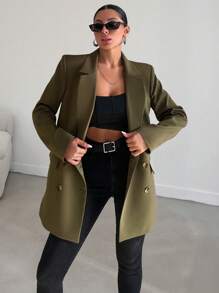 EURMUSE Lapel Neck Double Breasted Blazer - Khaki - View 5